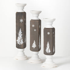 Wood Pillar Candleholder Set/3
