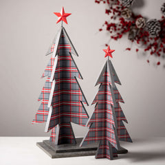 Whimsical Plaid Wooden Christmas Trees, Set of 3