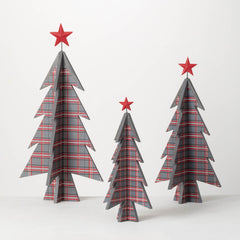 Whimsical Plaid Wooden Christmas Trees, Set of 3