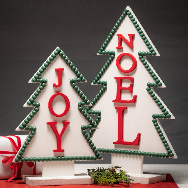 Wooden Joy Noel Tree Set Of 2