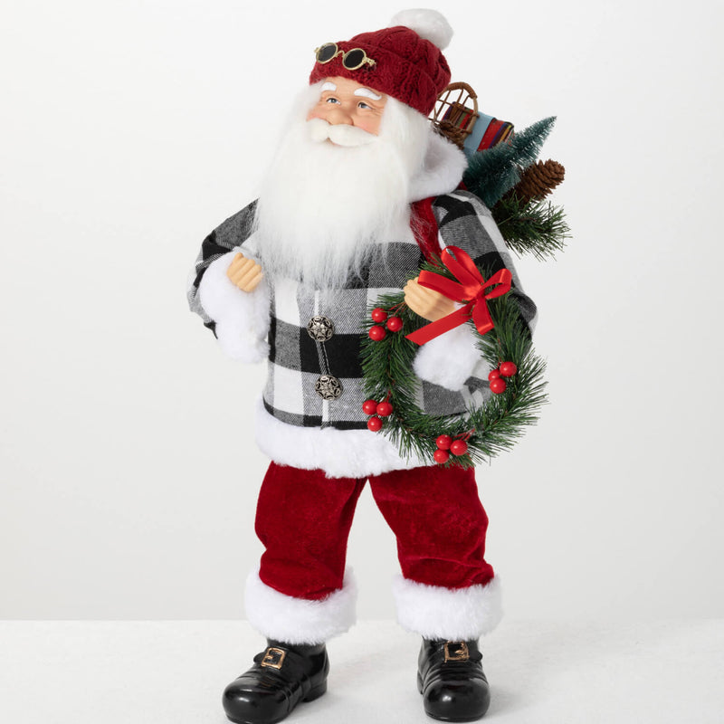 Whimsical Plaid Santa Christmas Figurine