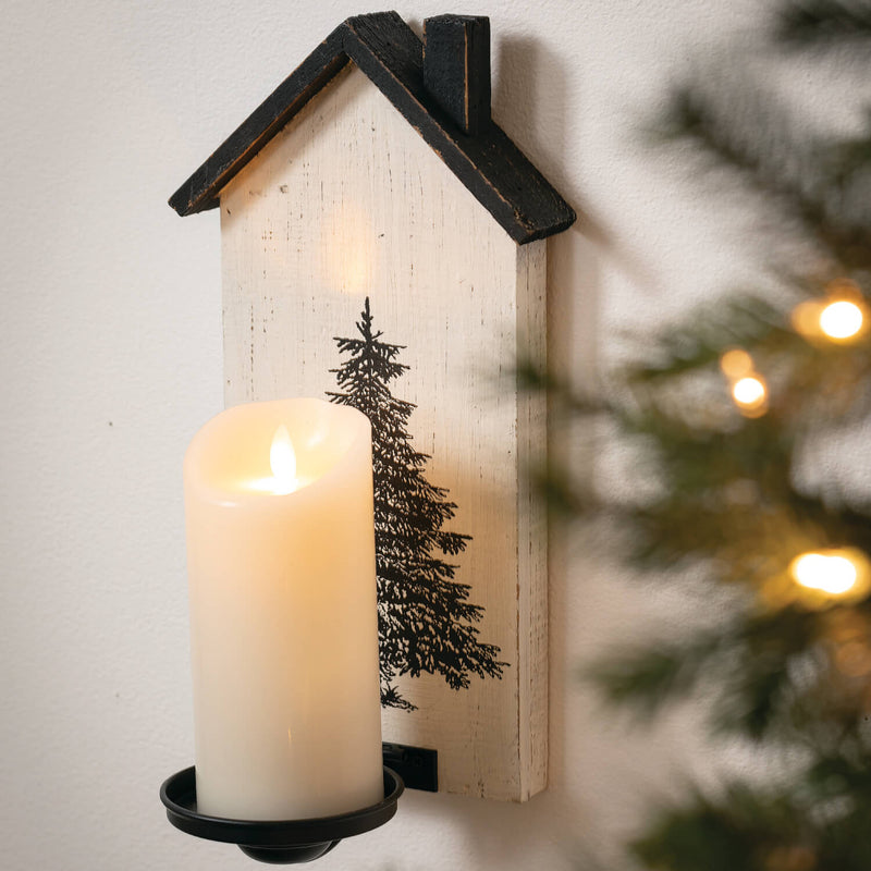 Black & White Pine Tree House Wall Candle Holder