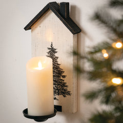 Black & White Pine Tree House Wall Candle Holder