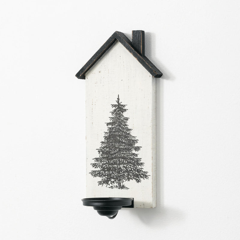 Black & White Pine Tree House Wall Candle Holder
