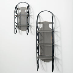 Gray Wood & Black Iron Winter Sled Wall Shelving Set of 2