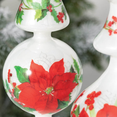 White and Botanical Finial Christmas Ornaments, Set of 2