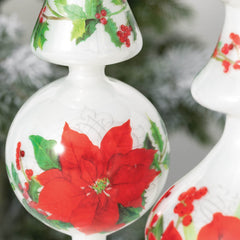 White and Botanical Finial Christmas Ornaments, Set of 2