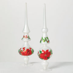White and Botanical Finial Christmas Ornaments, Set of 2