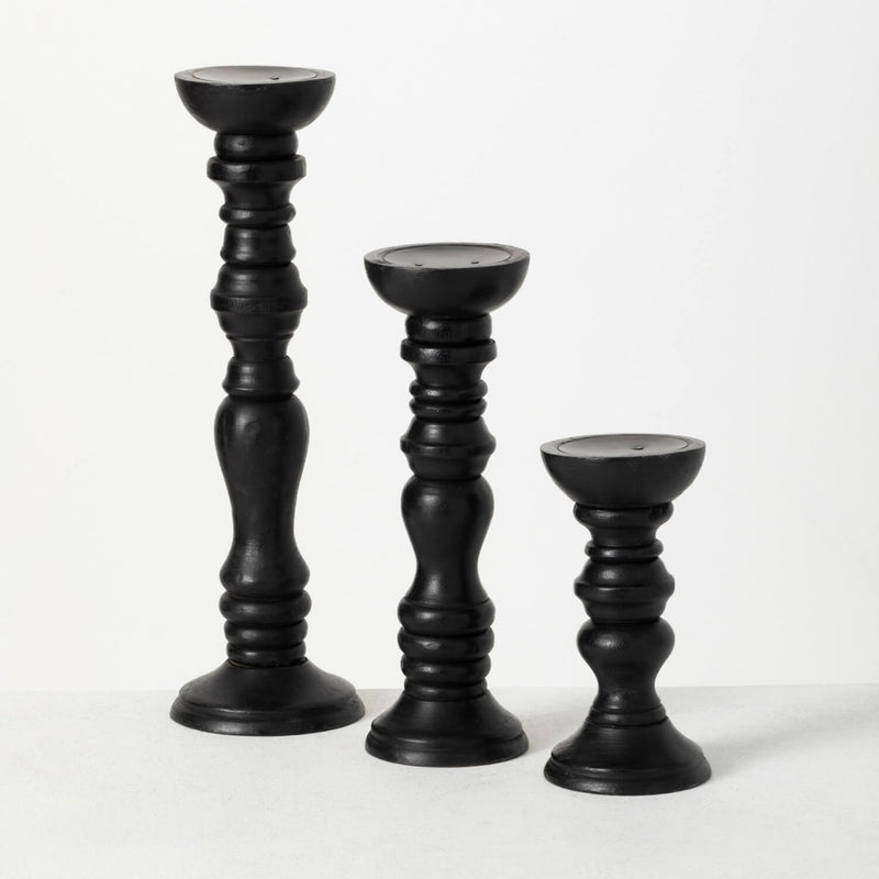 Tall Black Pillar Candleholder Set Of 3