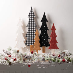Whimsical Patterned Wooden Christmas Tree Scene