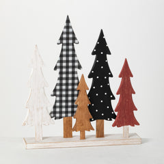 Whimsical Patterned Wooden Christmas Tree Scene