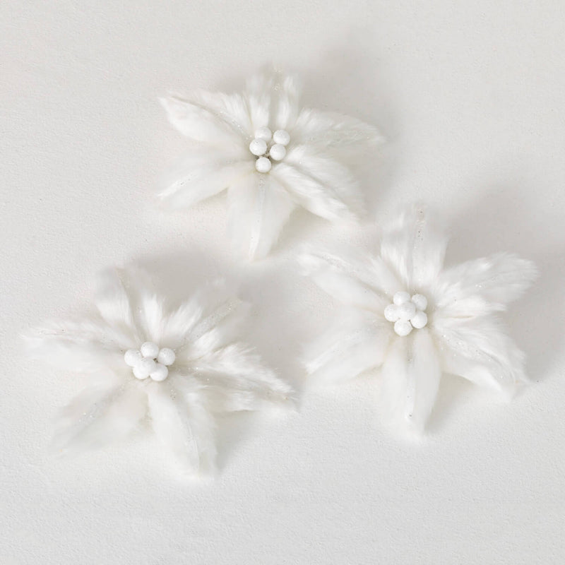 Faux Fur Poinsettia Clip Set 3