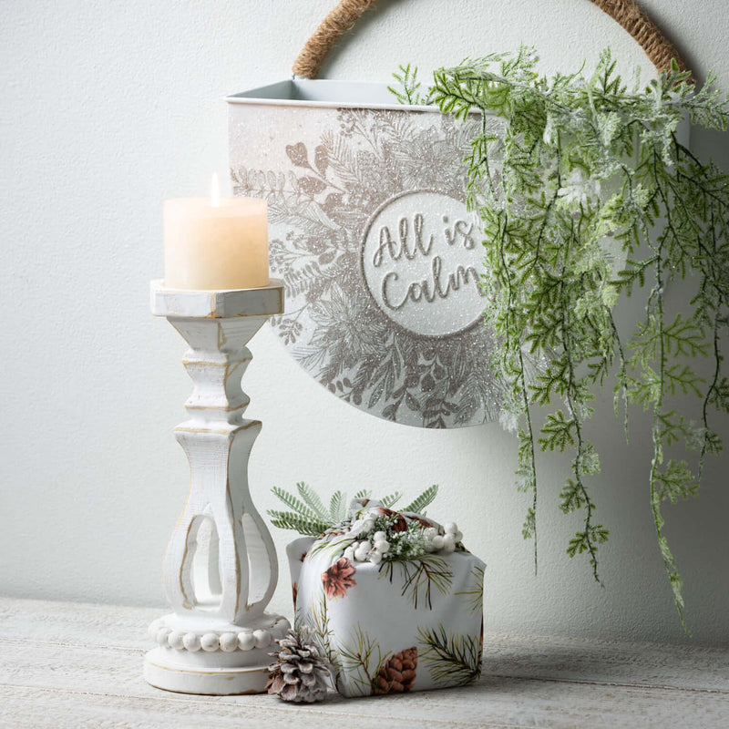 White Wood Pillar Holder Set