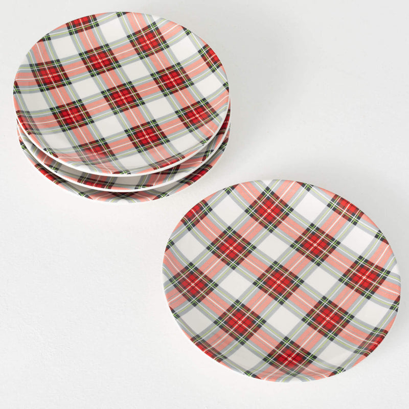 Red Plaid Plate Set Of 4