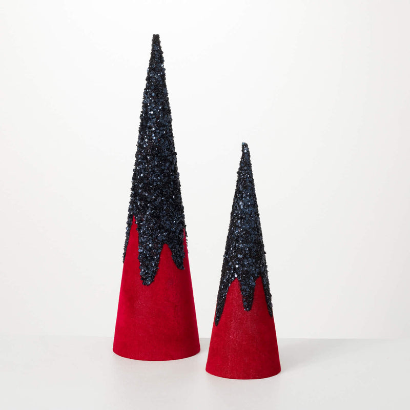 Glitter Velvet Cone Tree Set 2