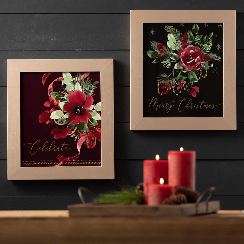 Red Floral Prints, Set Of 2