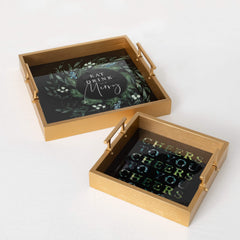 Blue Botanical Trays, Set Of 2