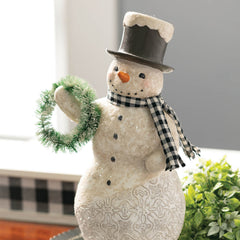Vintage Snowman on Pedestal Christmas Figurine