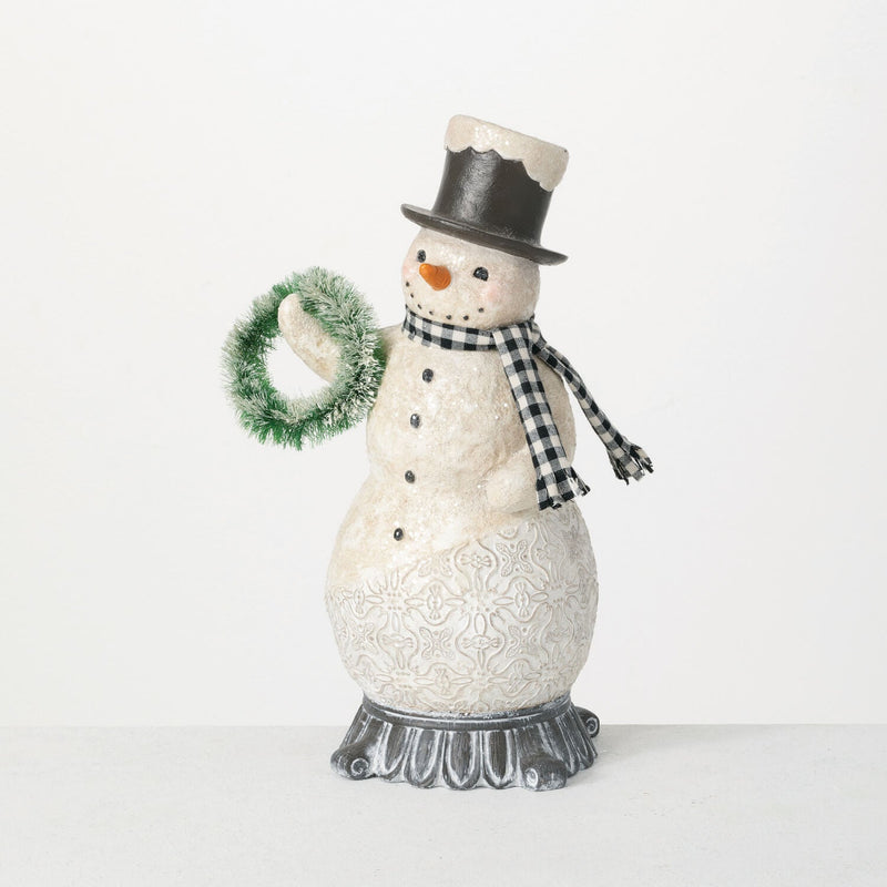 Vintage Snowman on Pedestal Christmas Figurine