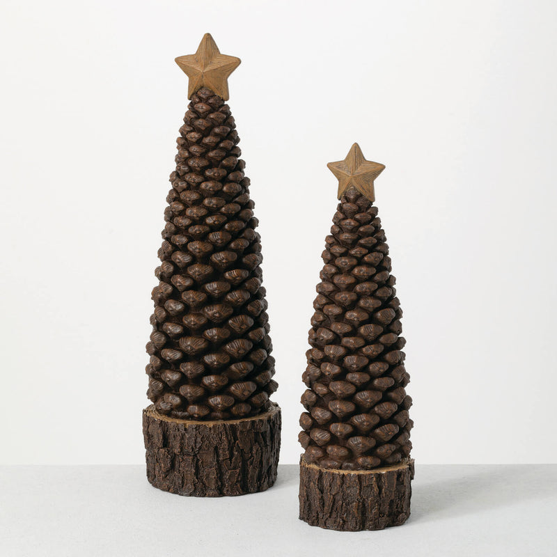 Rustic Resin Pinecone Christmas Tree, Set of 2