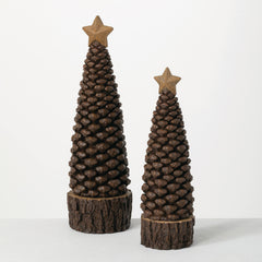 Rustic Resin Pinecone Christmas Tree, Set of 2