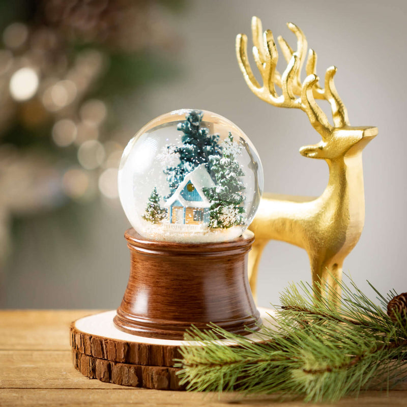 Led Blue Cabin Snow Globe