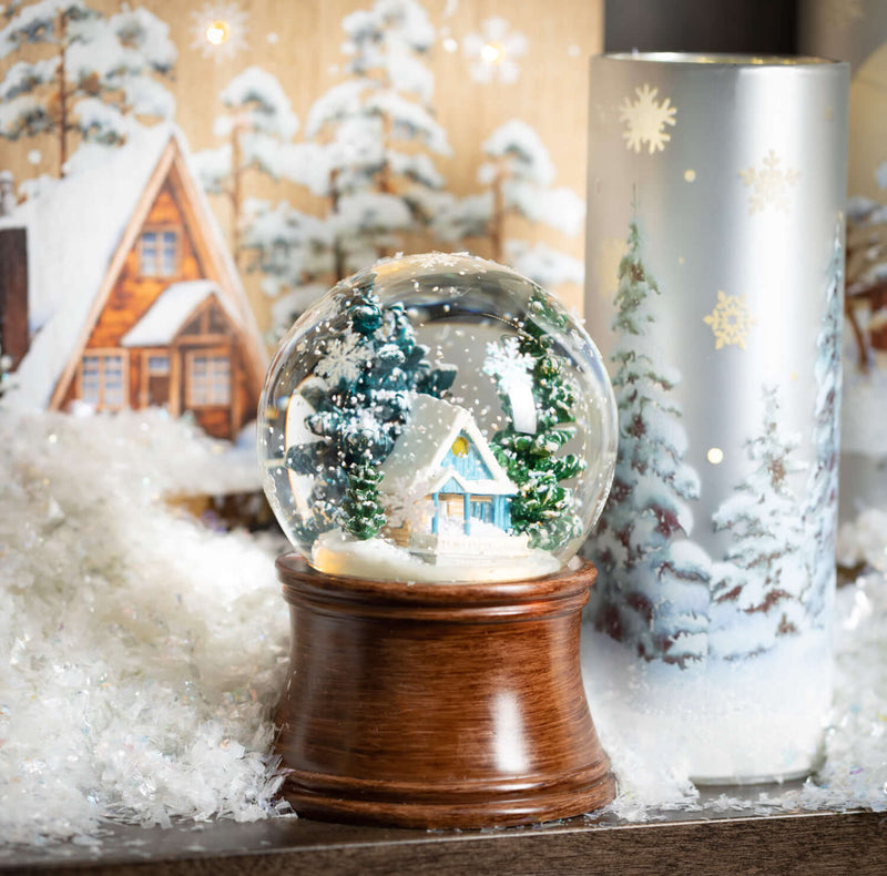 Led Blue Cabin Snow Globe
