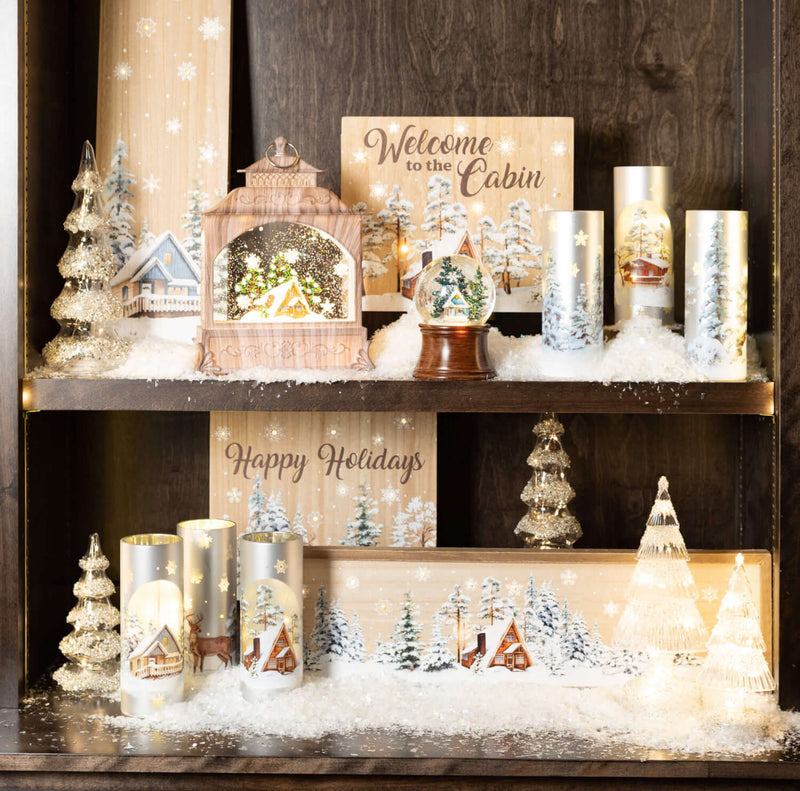 Led Blue Cabin Snow Globe