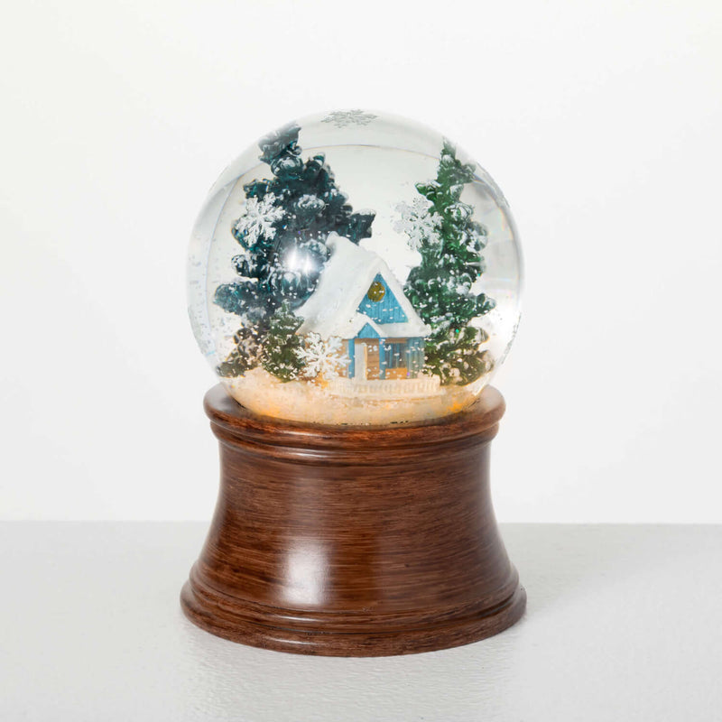 Led Blue Cabin Snow Globe