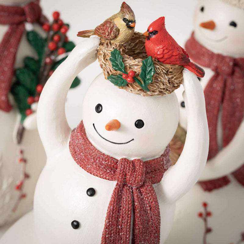 Snowmen With Birds Figurines