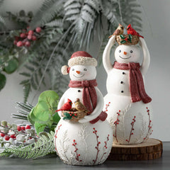 Snowmen With Birds Figurines