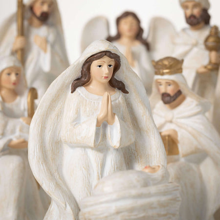 White Resin Nativity Set Of 9
