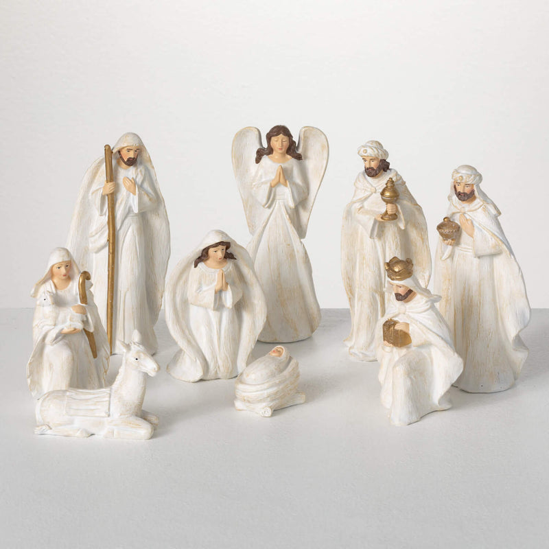 White Resin Nativity Set Of 9