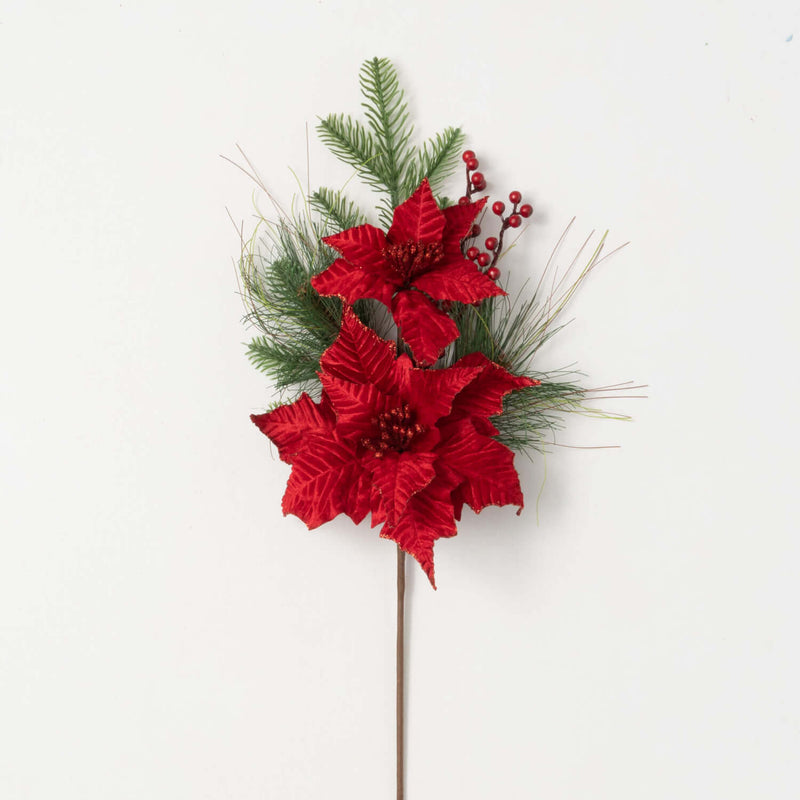 Double Poinsettia Pine Pick