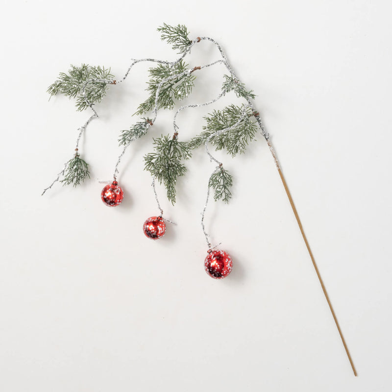 Frosted Draping Cedar & Red Ornament Christmas