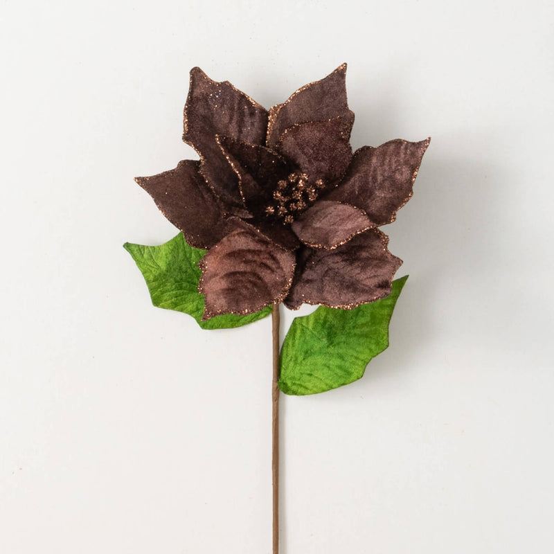 Brown Velvet Poinsettia Stem