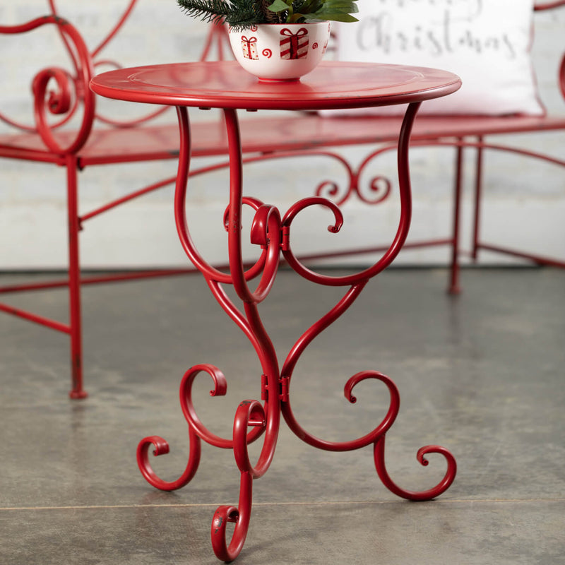 Red Scrolled Metal Christmas Accent Table