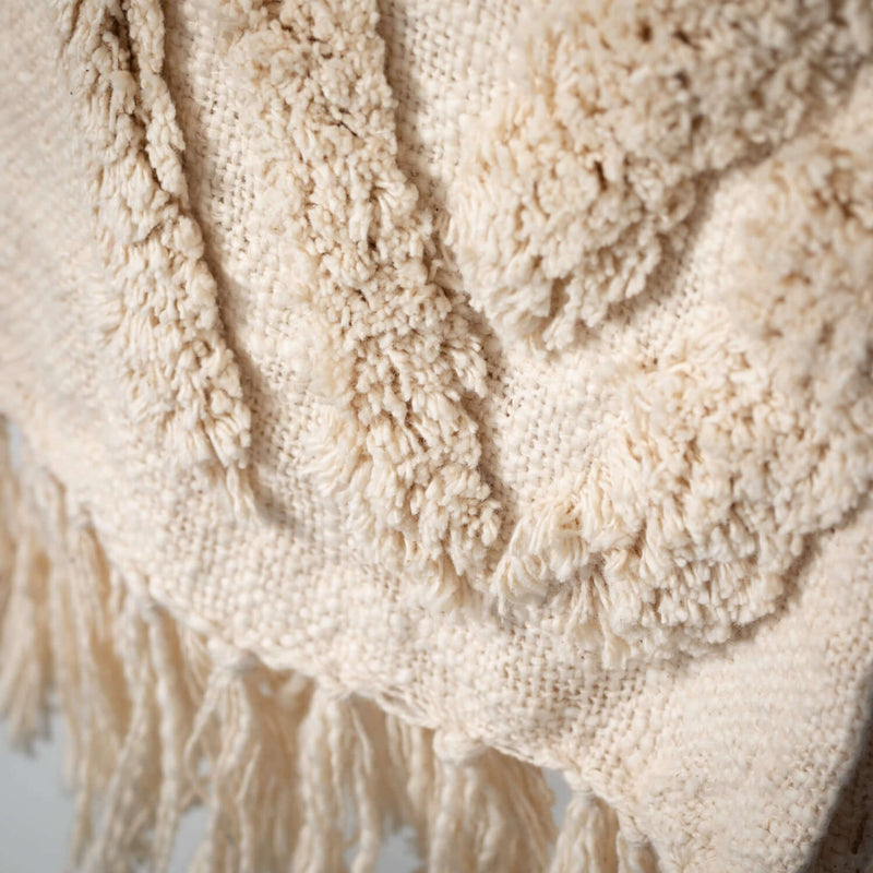 Ecru Fringed Throw Blanket