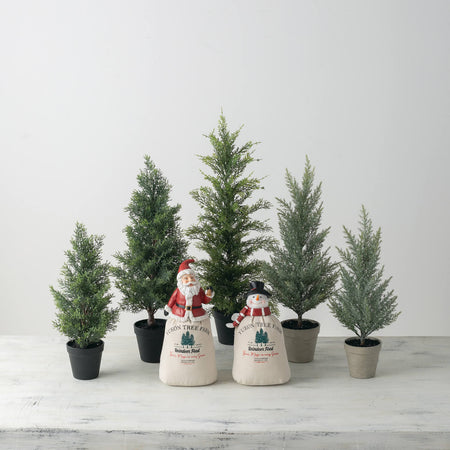 Lightly Frosted Mini Potted Cedar Pine Tree Set