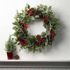 Pine & Red Berry & Twig Wreath