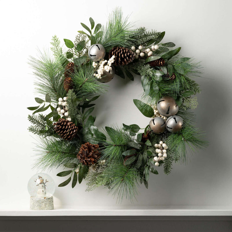 Pinecone, White Berry & Jingle Bell Christmas Wreath