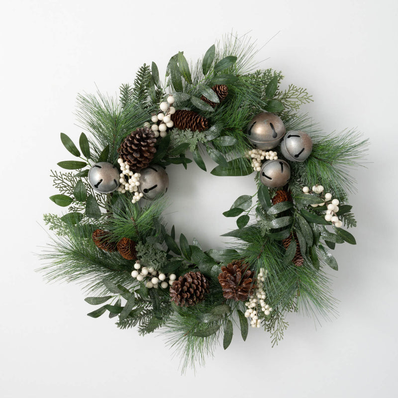 Pinecone, White Berry & Jingle Bell Christmas Wreath