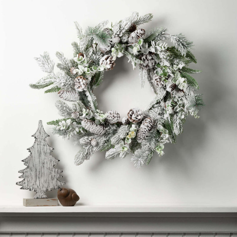 24" Flocked Pine Wreath