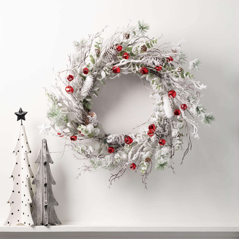 Flocked Pine/Bell Wreath