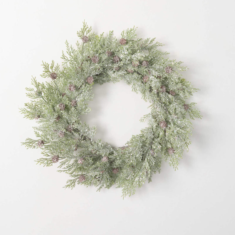 22" Frosted Cedar Wreath